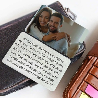 Personalised Metal Wallet Photo Card Love Note Anniversary Gift for Him Her