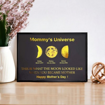 Custom Moon Phase Wood Sign Mummy's Universe Best Gift For Mother's Day