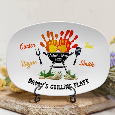 Personalised Daddy's Grilling Platter BBQ Plate With Kids Name For Father's Day