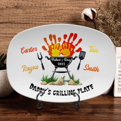 Personalised Daddy's Grilling Platter BBQ Plate With Kids Name For Father's Day