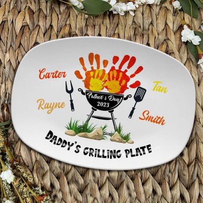 Personalised Daddy's Grilling Plate With Kids Names For Father's Day