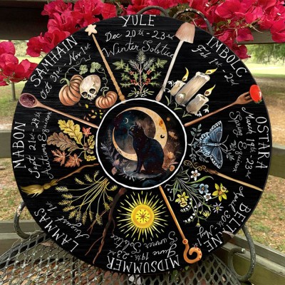 Wheel Of The Year Moon Phases Wooden Calendar Sign