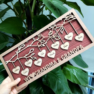 Family Tree Wood Frame Name Engraved Sign Personalised Home Decor Christmas Gift