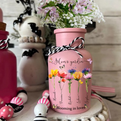 Personalised Mom's Garden Vase With Kids Name and Birth Month Flower For Christmas Gift