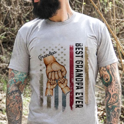 Personalised Best Grandpa Ever Fist Bump Shirt With Kids Name For Father's Day Gift Ideas