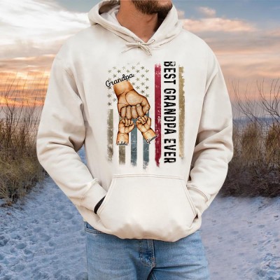 Personalised Best Grandpa Ever Fist Bump Hoodie With Kids Name For Father's Day Gift Ideas
