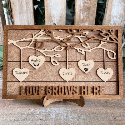 Custom Family Tree Sign With Name Engraved Wall Art Gift Ideas For Grandma Mother's Day