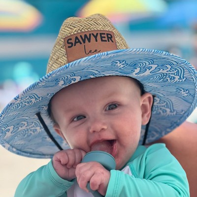 Personalised Leather Patch Straw Sun Hat with Name For Toddler Child Adult