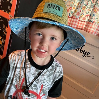 Personalised Name Straw Sun Hat with Leather Patch For Toddler Child Adult