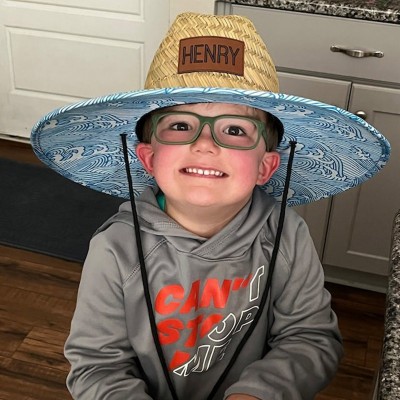 Personalised Leather Patch Straw Sun Hat with Name For Toddler Child Adult