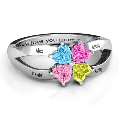 Four Clover Hearts Family Ring