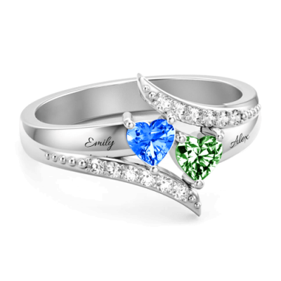 Diagonal Dream Ring With Heart Stones