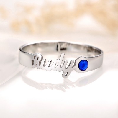 S925 Sterling Silver Personalised Name Ring With Birthstone