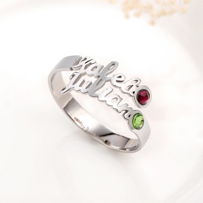 S925 Sterling Silver Personalised Name Ring With Birthstone