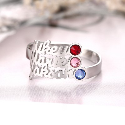 S925 Sterling Silver Personalised Name Ring With Birthstone