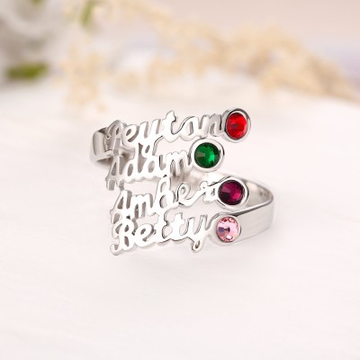 S925 Sterling Silver Personalised Name Ring With Birthstone