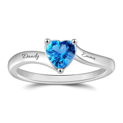 S925 Sterling Silver Engraved Birthstone Name Ring