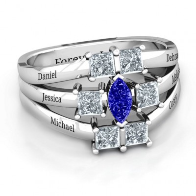 Charlotte Center Marquise and Princess Ring with 1-6 Birthstones
