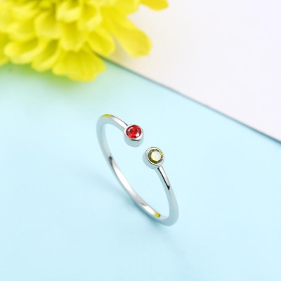 S925 Sterling Silver Birthstone Ring | Mothers Ring  | Personalised Birthstone Ring | Couples Ring