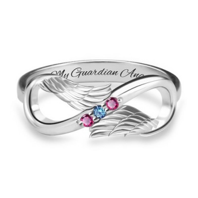 Angel Wings Infinity Ring with Birthstones