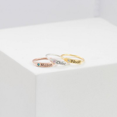 S925 Sterling Silver Stacking Name Ring With Birthstone