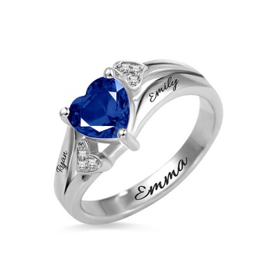 Engraved Heart Birthstone Ring