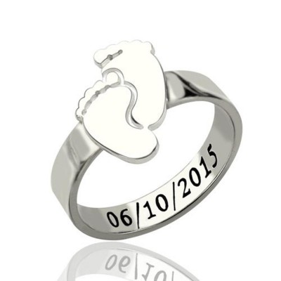 S925 Silver Engraved Baby Feet Ring