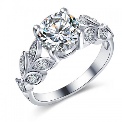S925 Silver Crystal Flower Engagement Wedding Ring