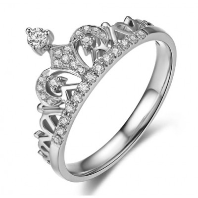 Exquisite Crown S925 Silver Engagement Wedding Ring
