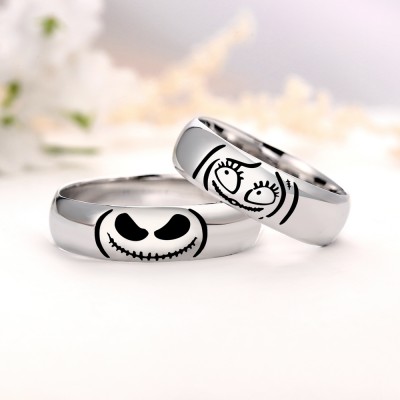 Personalised Lovely Jack Skellington and Sally Couple's Band Set Rings