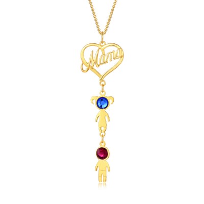 Mama Heart Pendant with Birthstone 1-10 Kids Charms