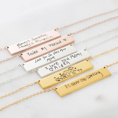 Actual Personalised Handwriting Necklace | Drawing Bar Necklace Gifts