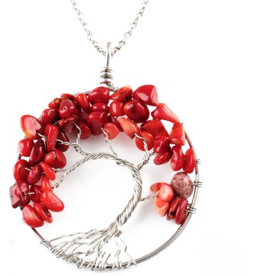 Tree Of Life Necklace Redstone Coral- Necklaces For Women Tree Of Life Necklace