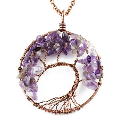 Tree Of Life Necklace Amethyst- Necklaces For Women Tree Of Life Necklace Copper Crystal Necklaces For Anxiety-free Gift Box Included