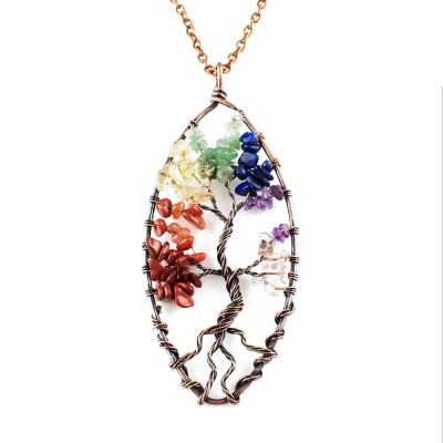 Oval Tree Of Life Necklace Seven Chakra- Necklaces For Women Tree Of Life Necklace
