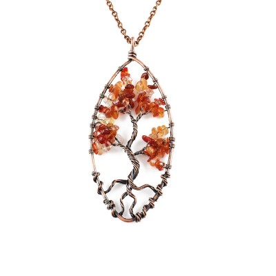 Oval Tree Of Life Necklace Red Agate- Necklaces For Women Tree Of Life Necklace