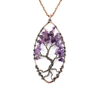 Oval Tree Of Life Necklace Amethyst- Necklaces For Women Tree Of Life Necklace Copper