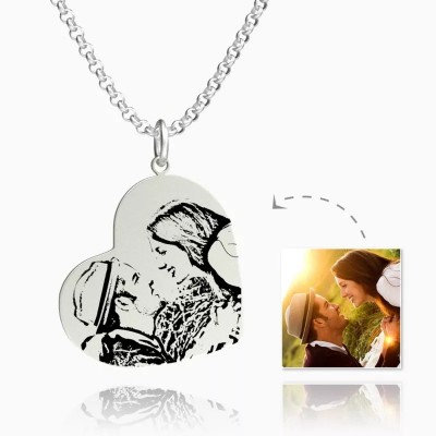 Vertical Heart Photo Engraved Tag Necklace