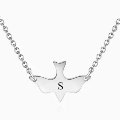 Initial Bird Engraved Necklace