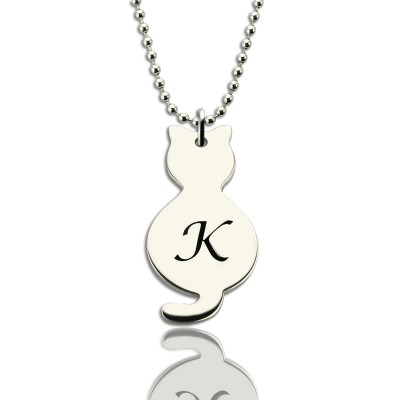 Personalised Tiny Cat Initial Pendant Necklace