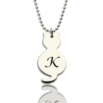 Personalized Tiny Cat Initial Pendant Necklace