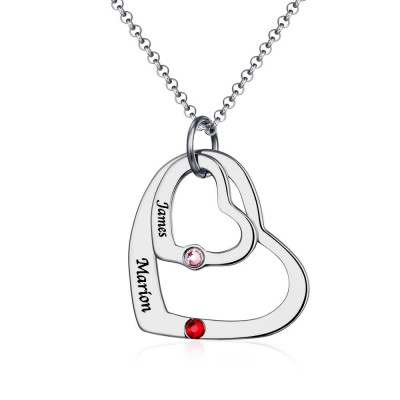 Heart In Heart Names Necklace With Birthstone