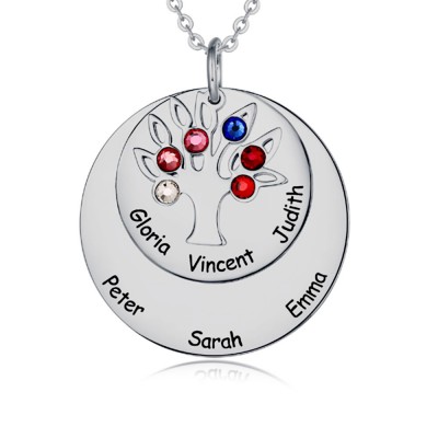 Personalised Family Tree Necklace with 1-7 Birthstones