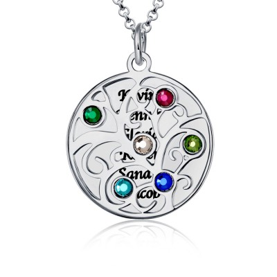 Engravable Family Tree Necklace with 1-6 Birthstones