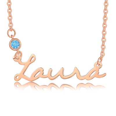 Personalized " Carrie " Style Name Necklace With Birthstone