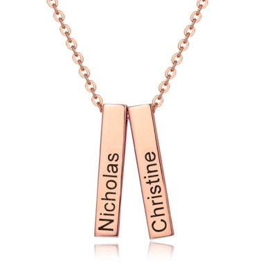 18K Rose Gold Plating Personalised Vertical Short 3D Engraved Bar Name Necklace