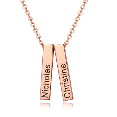 18K Rose Gold Plating Personalized Vertical Short 3D Engraved Bar Name Necklace