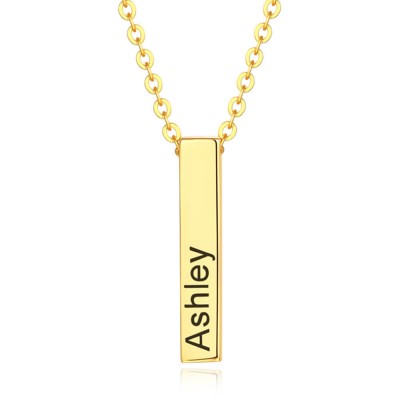 Personalised Vertical Short 1-3 3D Engraved Bar Name Necklace