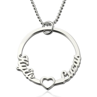 Personalised Circle Lovers Names Necklace With Heart Sterling Silver
