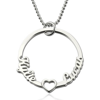 Personalized Circle Lovers Names Necklace With Heart Sterling Silver